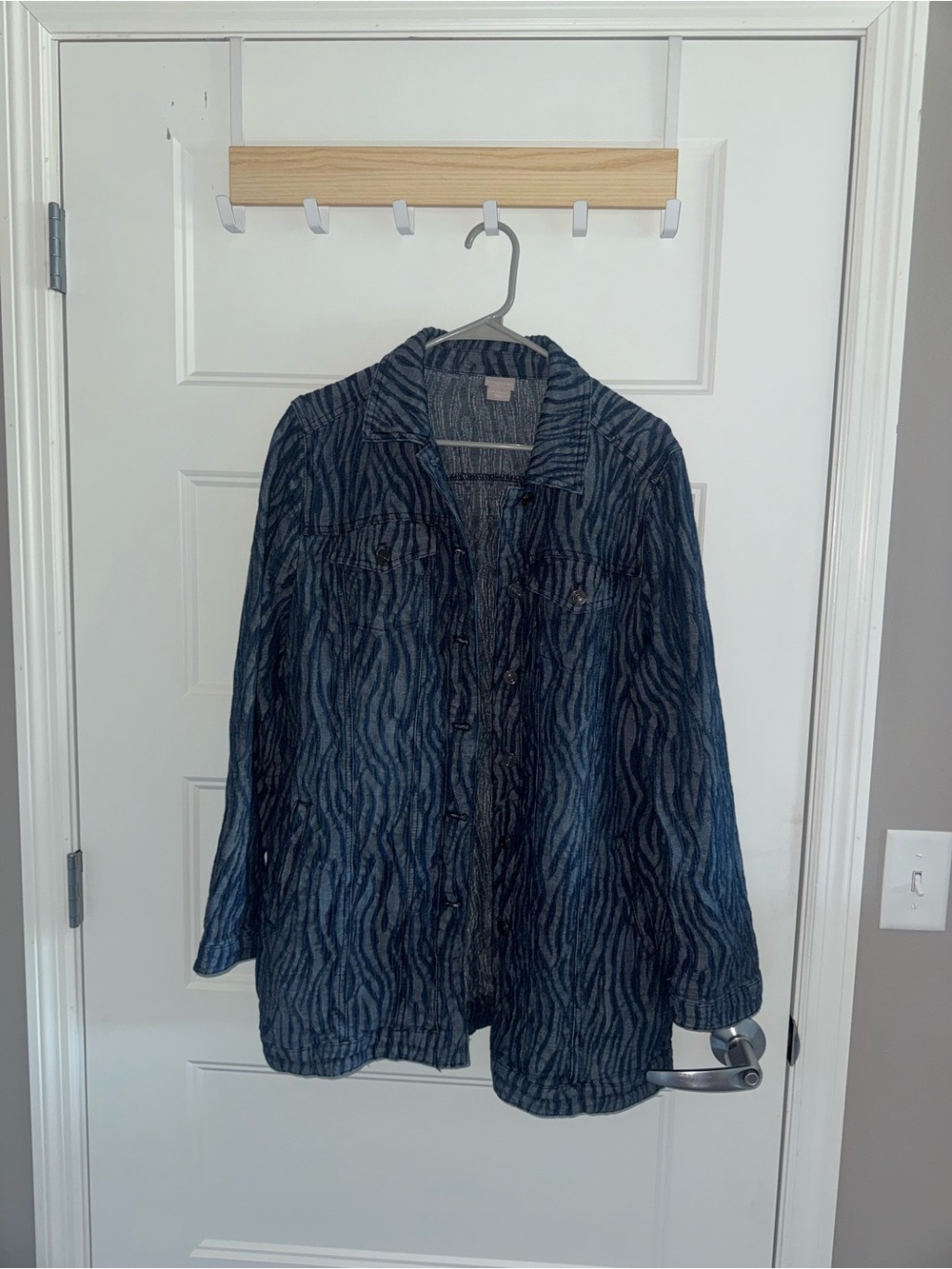 Chico's Dark Blue Zebra-Pattern Button Jacket